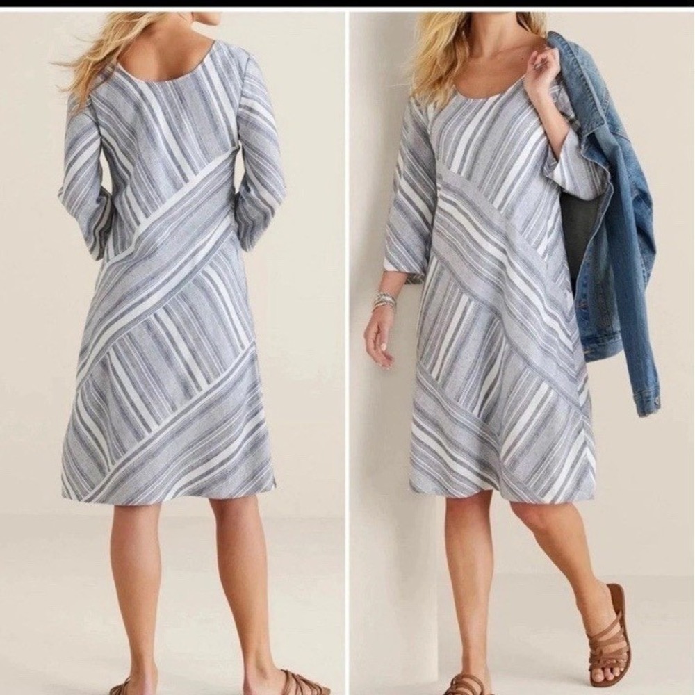 Soft Surroundings Sonya‎ Striped Linen Blend Dress Size Large